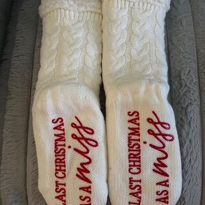 Last Christmas as a Miss White Cable Knit Christmas Socks